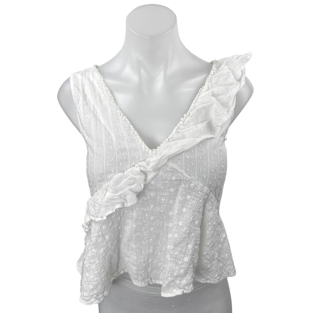 Zara Women's White Ruffle Sleeveless V-neck Peplum Crop Blouse Tank Top Size XS